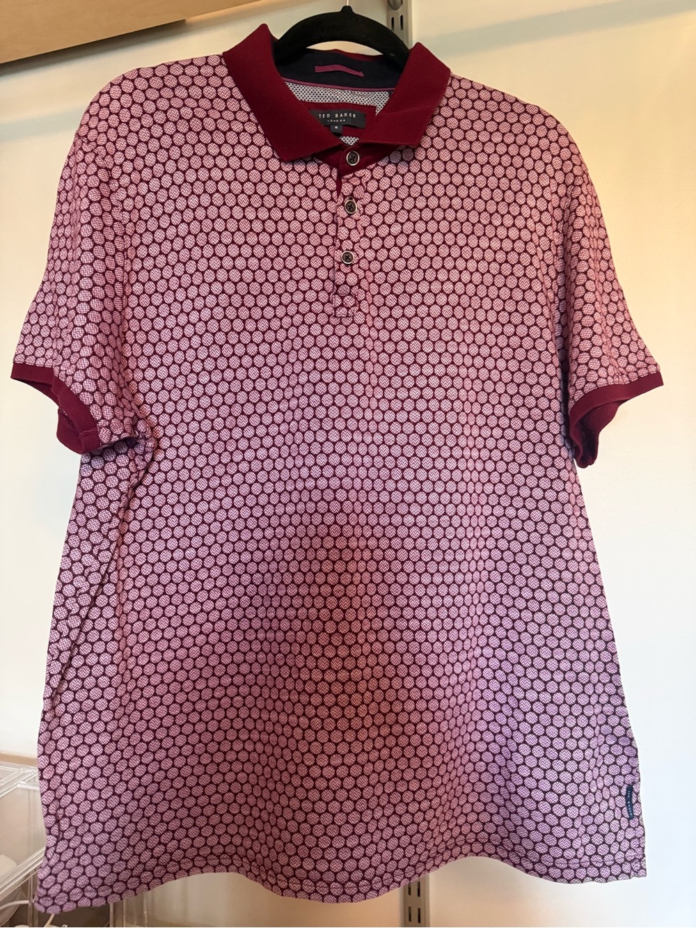 Ted Baker Pink and Burgundy Geometric Polo Ted Size 6 XL